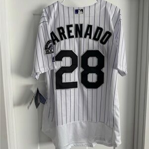 Rockies Nolan Arenado Majestic Size 48  NWT Jersey Pinstriped Purple Very Sharp!